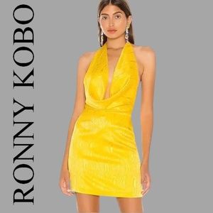 Ronny Kobo Silk Marisa Halter Mini Dress